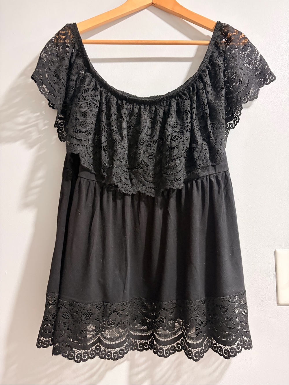 torrid Black Lace Off-Shoulder Tunic Top